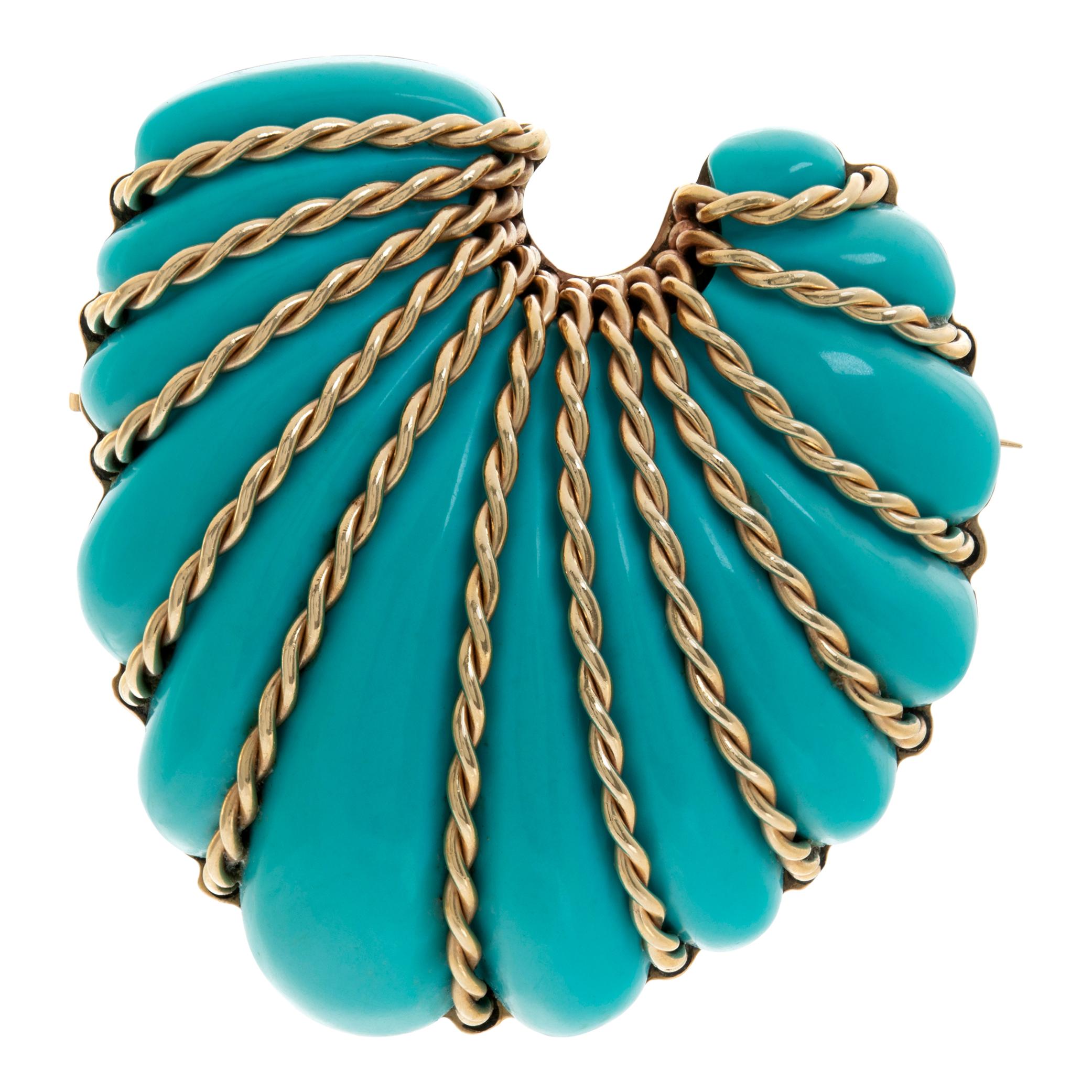 Seaman Schepps Turquoise Shell 14k gold Brooch For Sale
