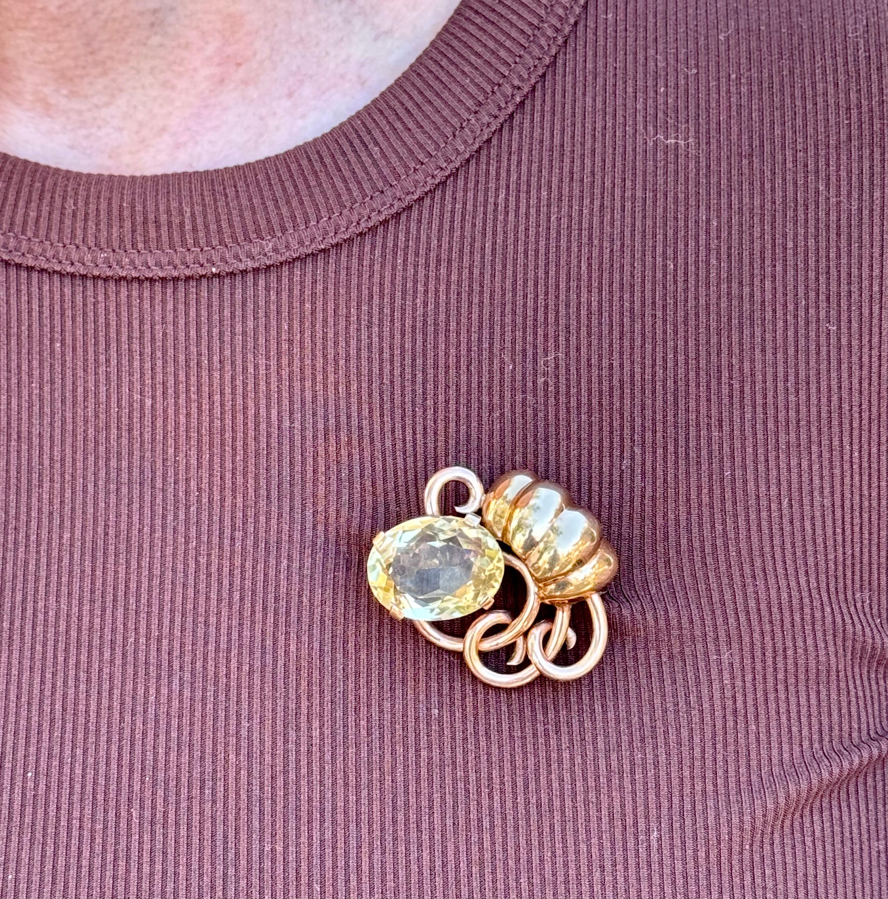 Seaman Schepps Vintage 14k Gold and Citrine Large Brooch Fur Clip For Sale 4