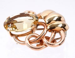 Seaman Schepps Vintage 14k Gold and Citrine Large Brooch Fur Clip