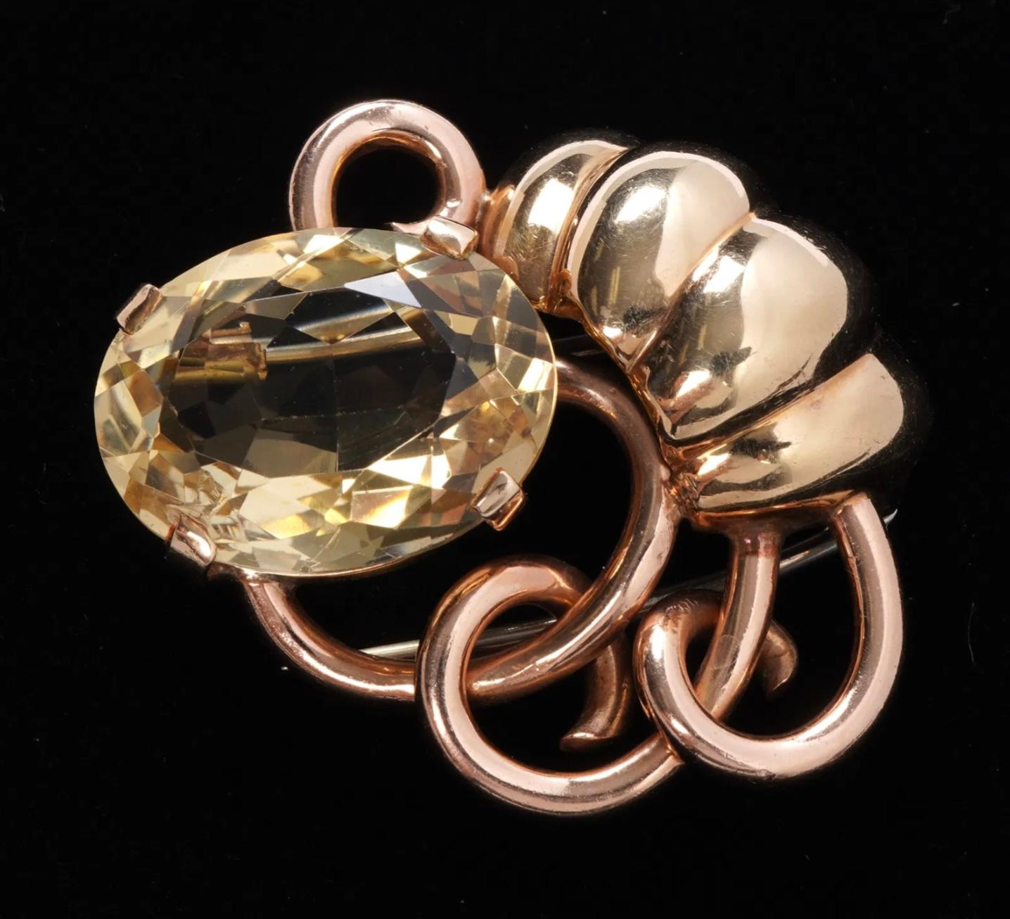 Seaman Schepps Vintage 14k Gold and Citrine Large Brooch Fur Clip For Sale 2