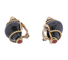 Seaman Schepps Vintage Coral Enamel Gold Shell Earrings