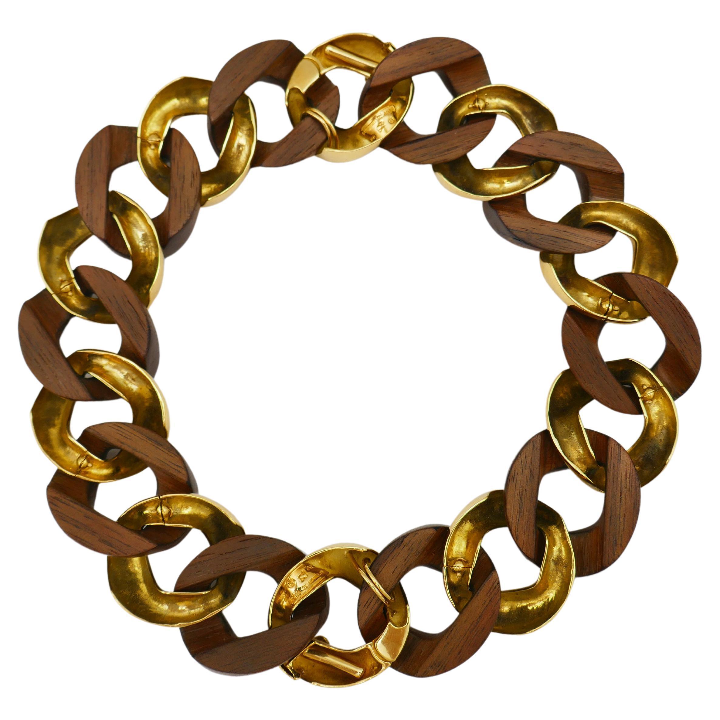 Seaman Schepps Vintage Gold Holz Curb Gliederarmband Duo/Halskette im Zustand „Hervorragend“ in Beverly Hills, CA