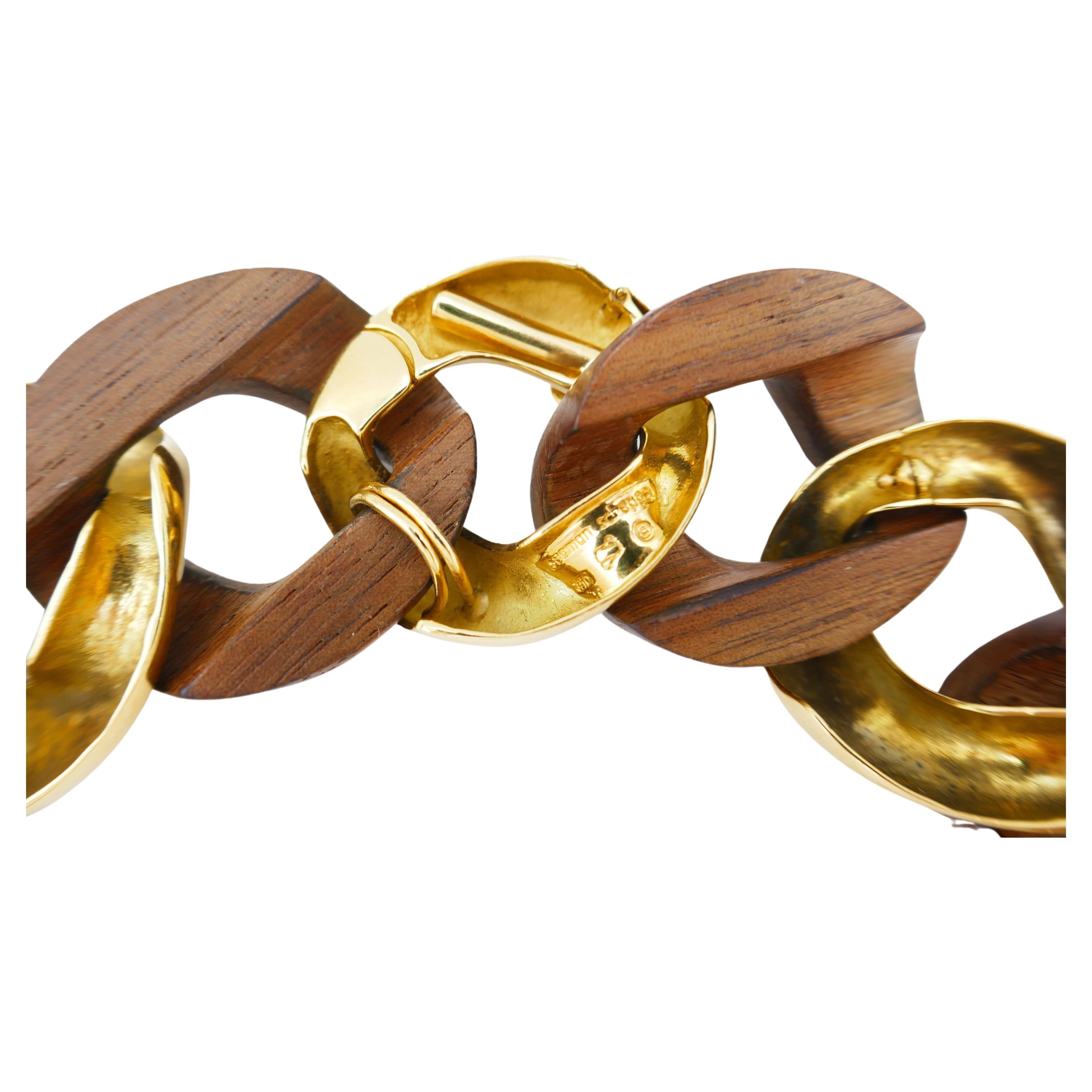 Seaman Schepps Vintage Gold Holz Curb Gliederarmband Duo/Halskette für Damen oder Herren