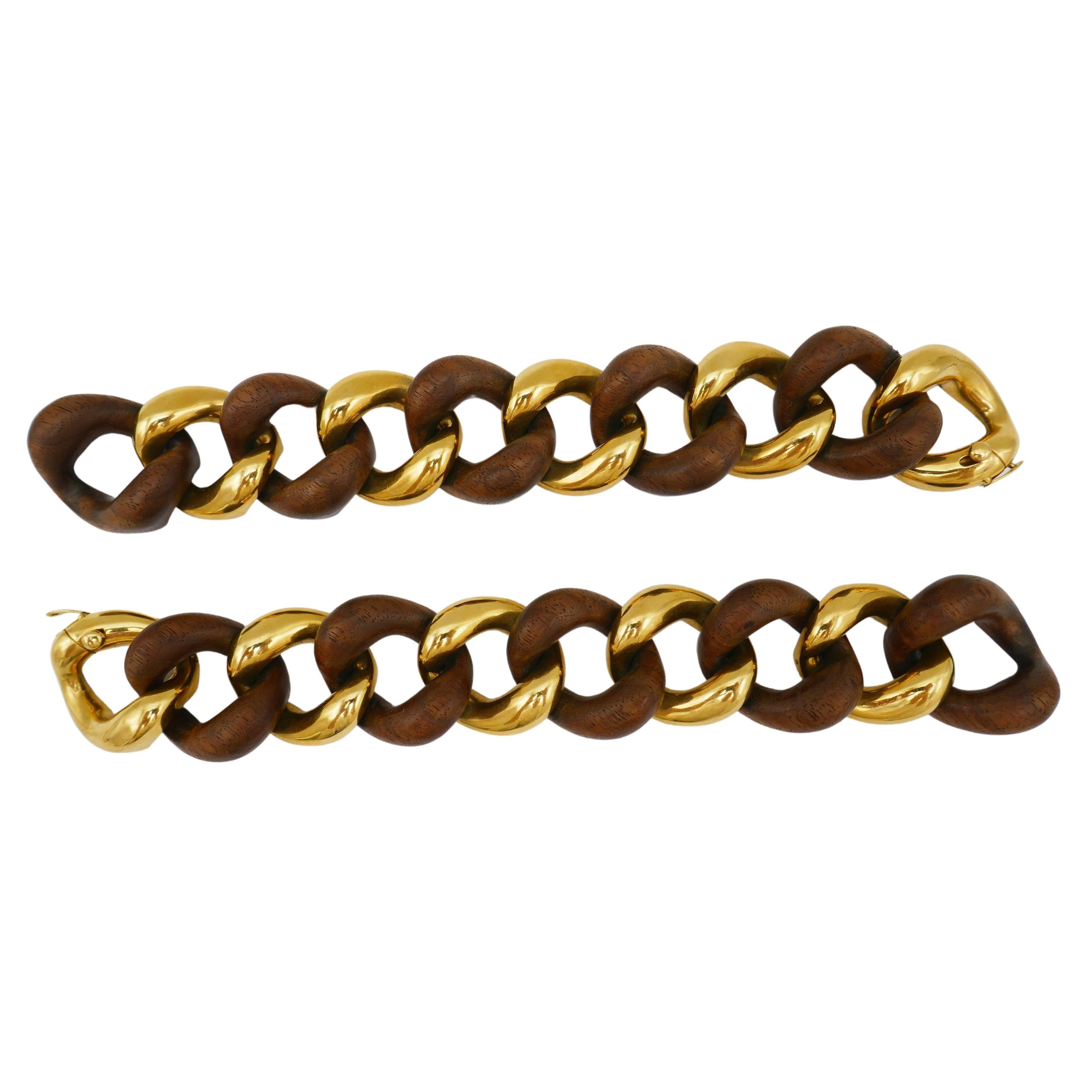 Seaman Schepps Vintage Gold Holz Curb Gliederarmband Duo/Halskette 1