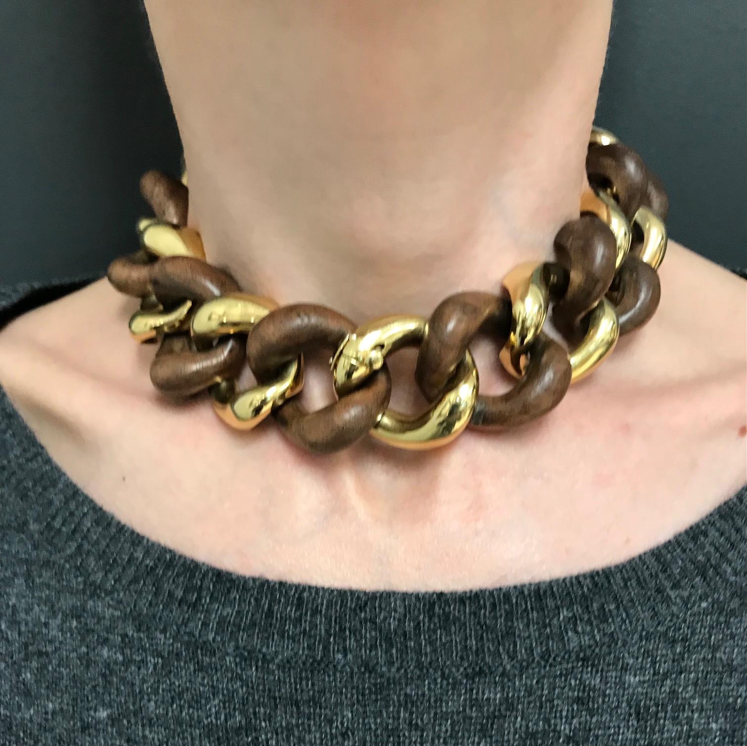 Seaman Schepps Vintage Gold Wood Curb Link Bracelet Duo/ Necklace For Sale 1