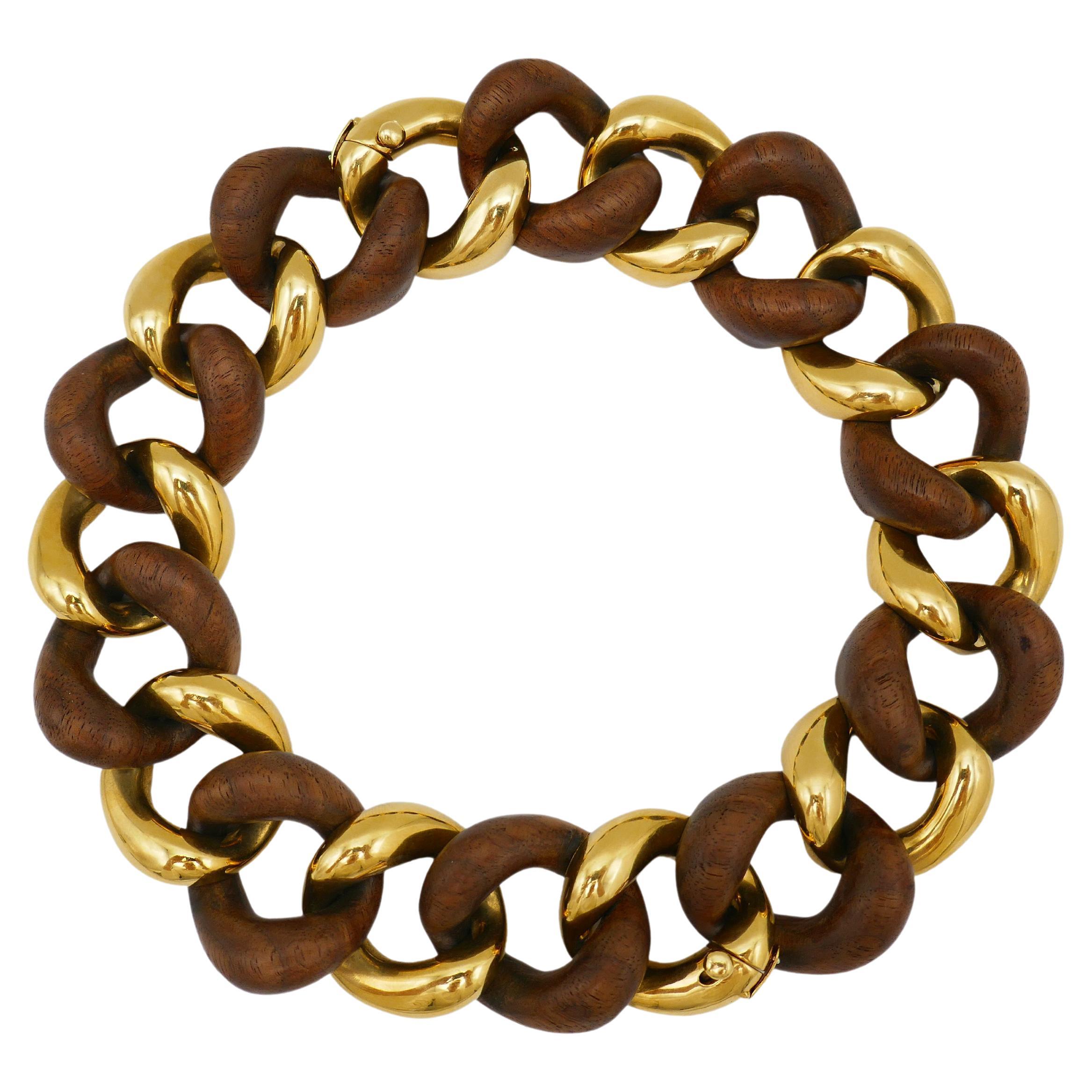 Seaman Schepps Vintage Gold Wood Curb Link Bracelet Duo/ Necklace For Sale