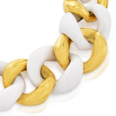 Seaman Schepps White Cacholong Classic Link 18K Gold Bracelet