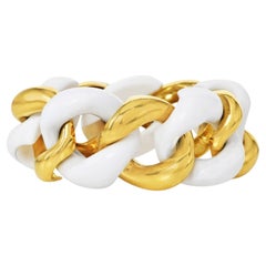 Seaman Schepps White Cacholong Classic Link 18K Gold Bracelet