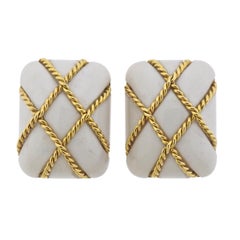 Seaman Schepps White Coral Gold Cage Earrings