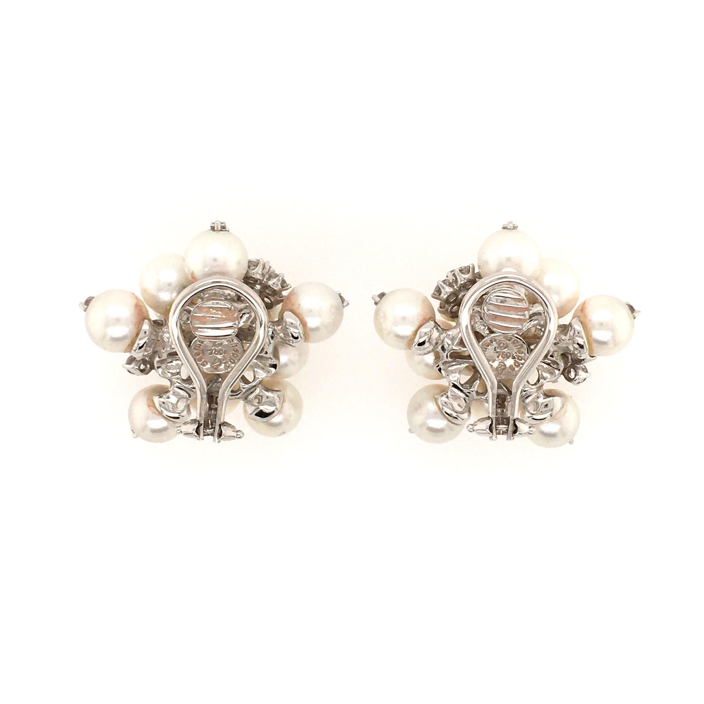Round Cut Seaman Schepps White Gold, Pearl and Diamond Earrings