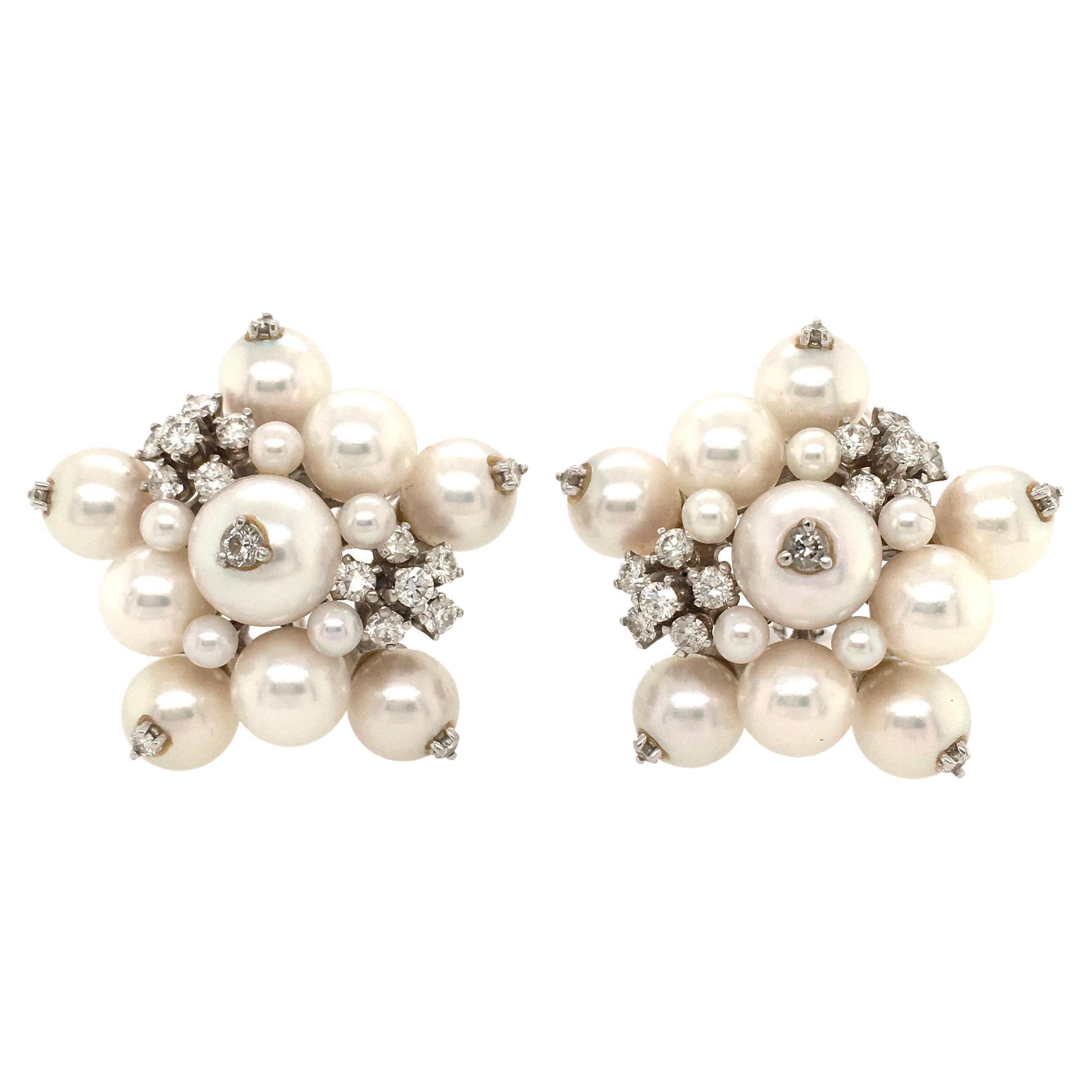 Seaman Schepps White Gold, Pearl and Diamond Earrings