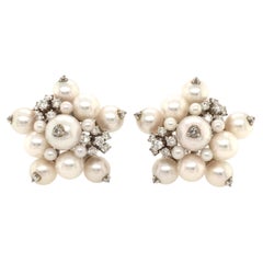 Seaman Schepps White Gold, Pearl and Diamond Earrings