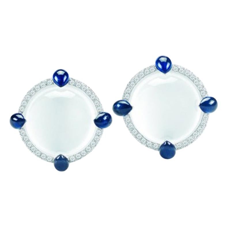 Seaman Schepps White Quartz Sapphire and Diamond 18 Karat White Gold Earrings