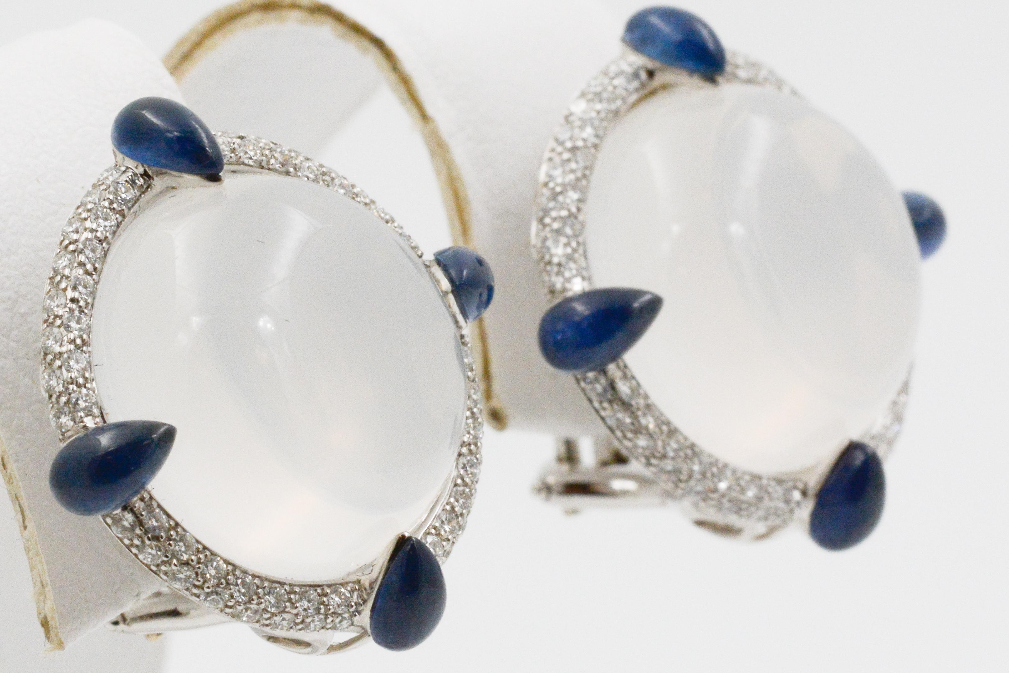 Modern Seaman Schepps White Quartz Sapphire and Diamond 18 Karat White Gold Earrings