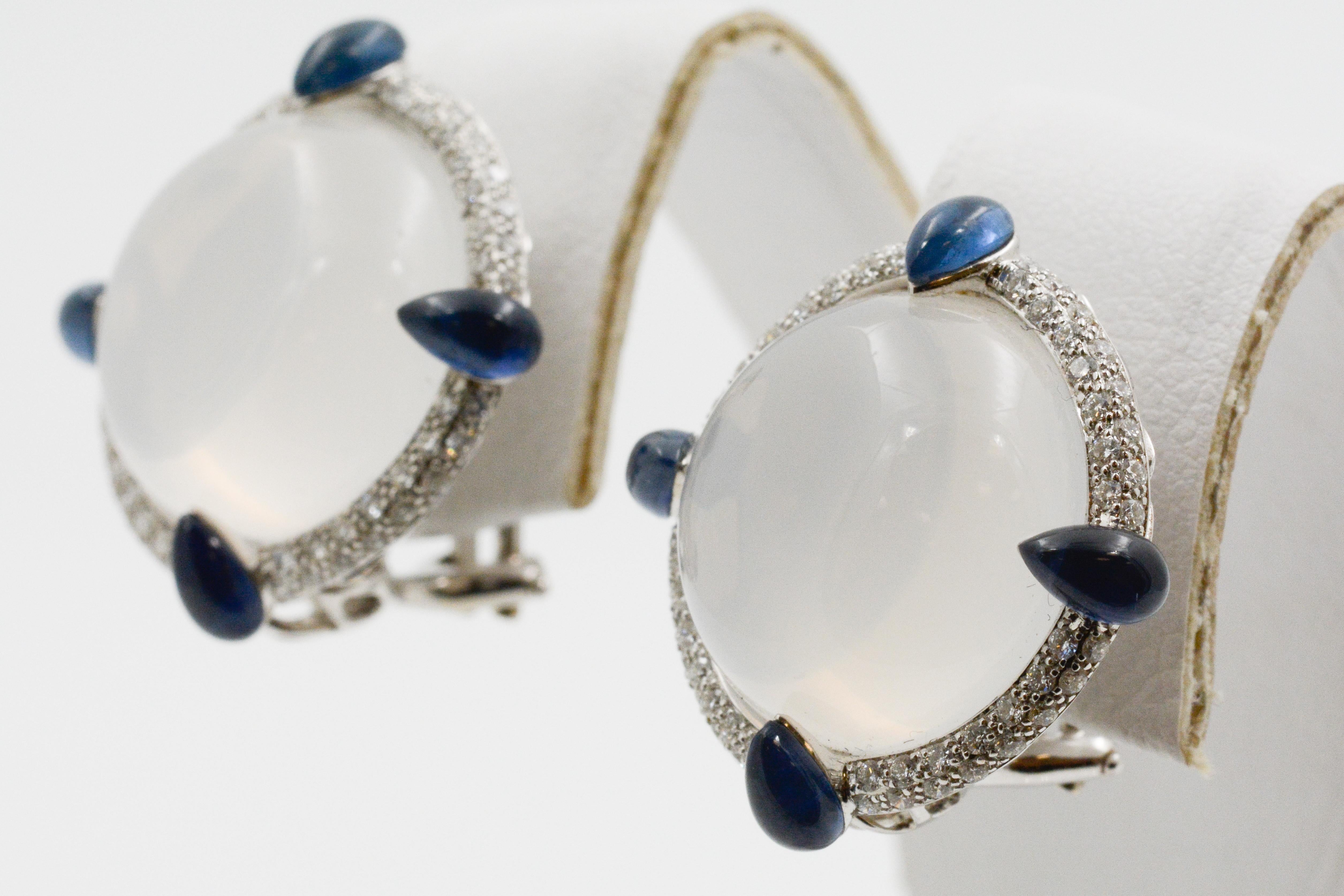 Seaman Schepps White Quartz Sapphire and Diamond 18 Karat White Gold Earrings In New Condition In Dallas, TX