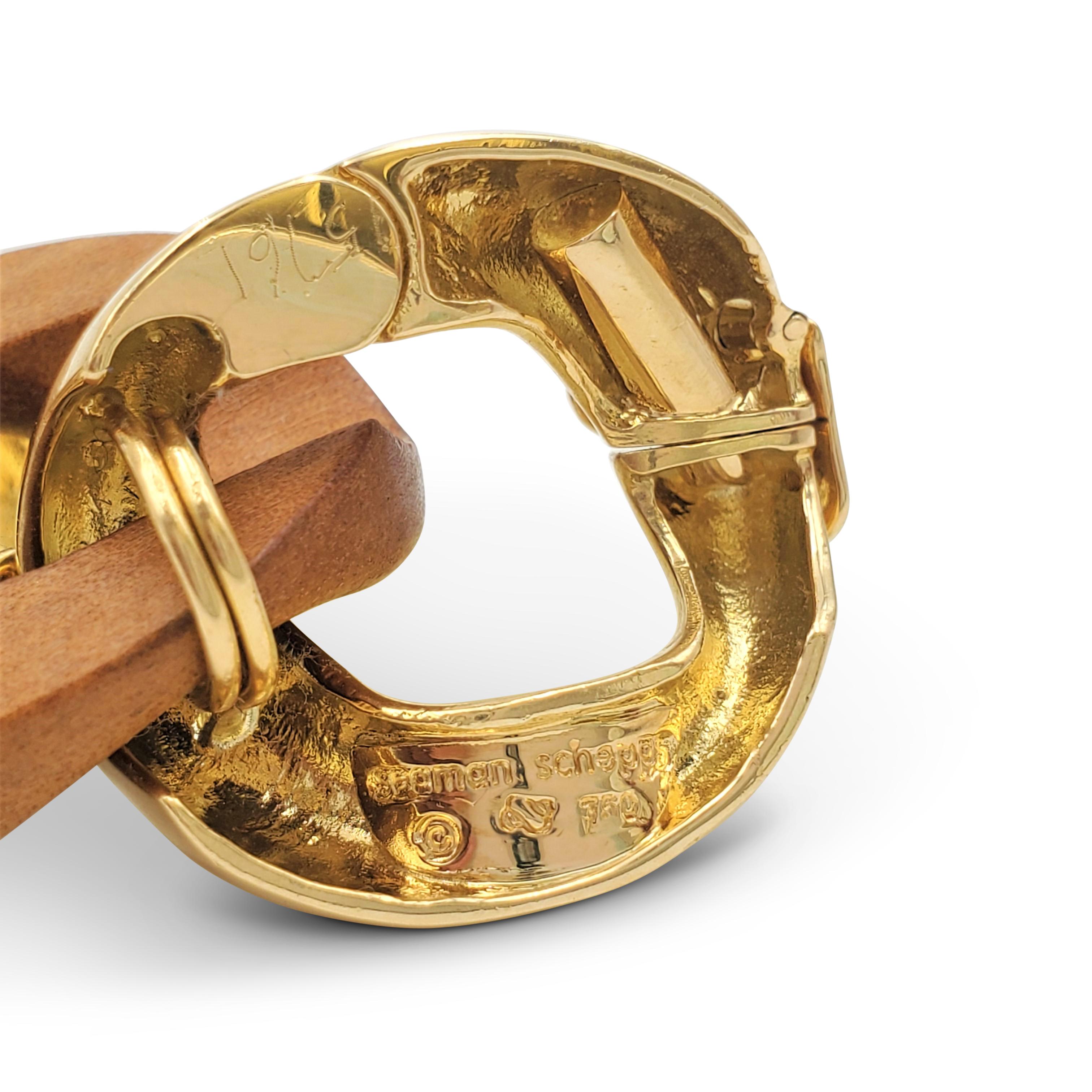 Women's Seaman Schepps Wood and Gold Curb-Link Bracelet