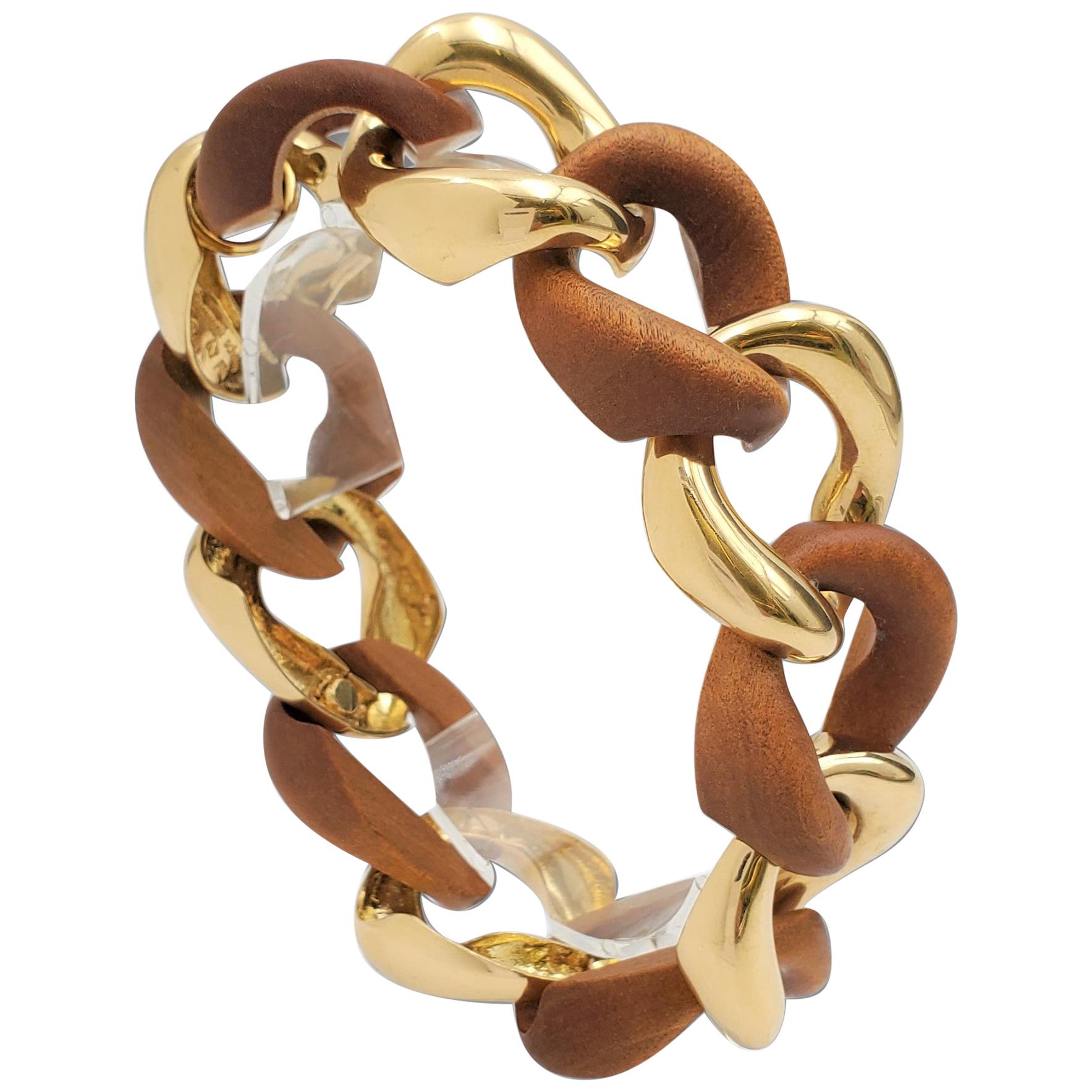 Seaman Schepps Wood and Gold Curb-Link Bracelet