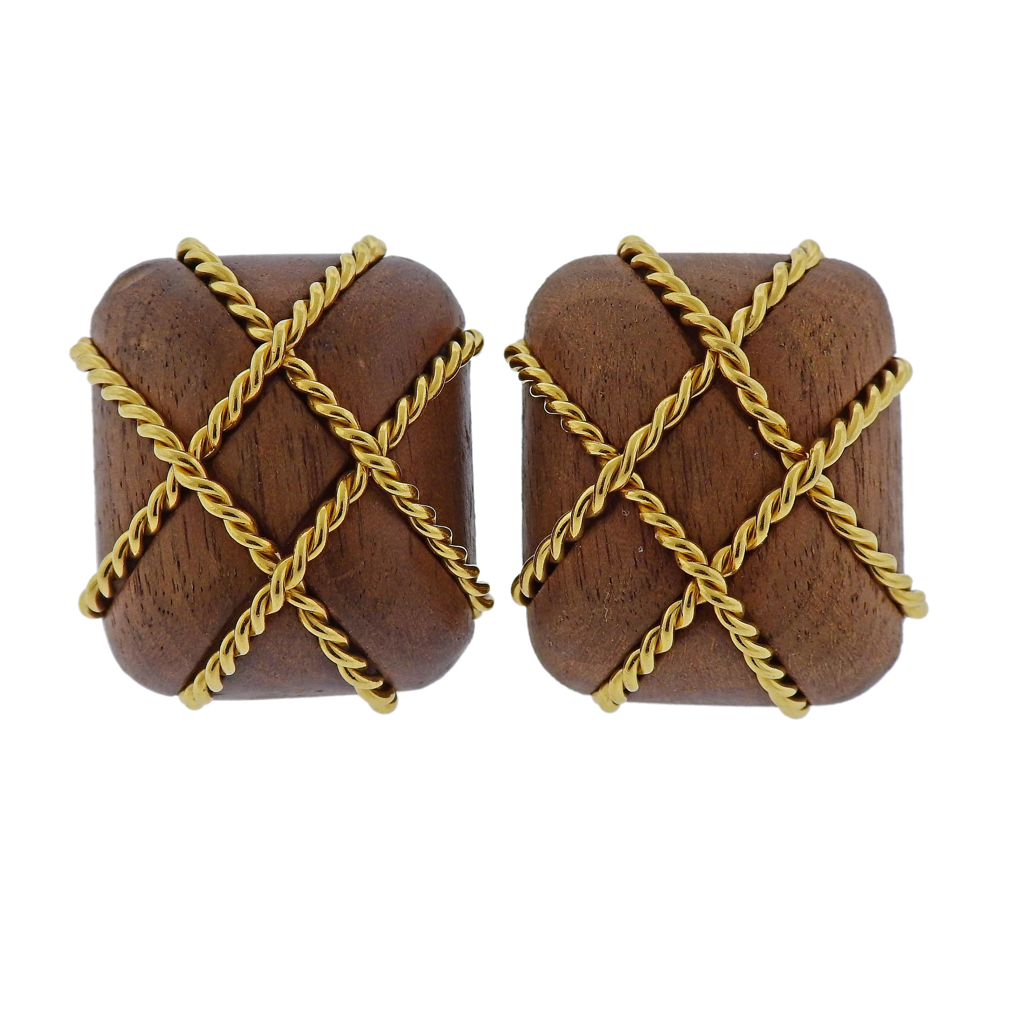 Seaman Schepps Wood Cage Gold Earrings
