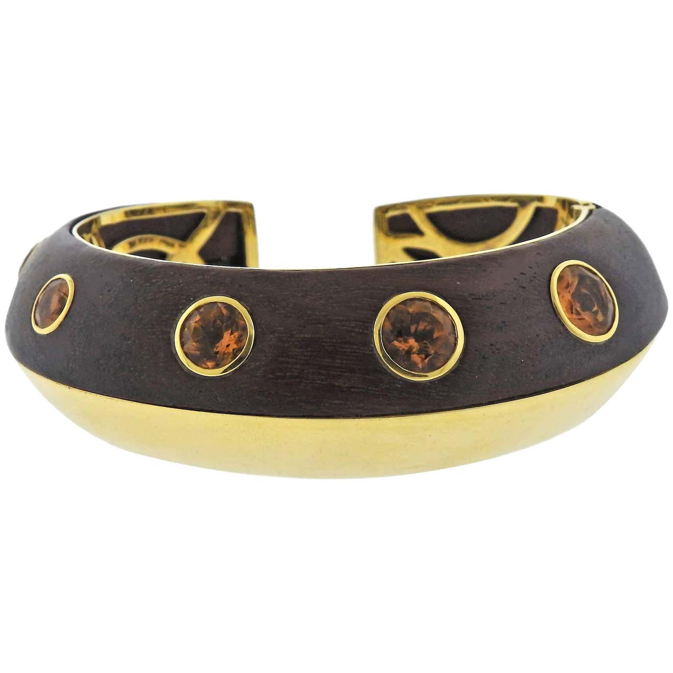 Seaman Schepps Wood Citrine Gold Cuff Bracelet For Sale at 1stDibs
