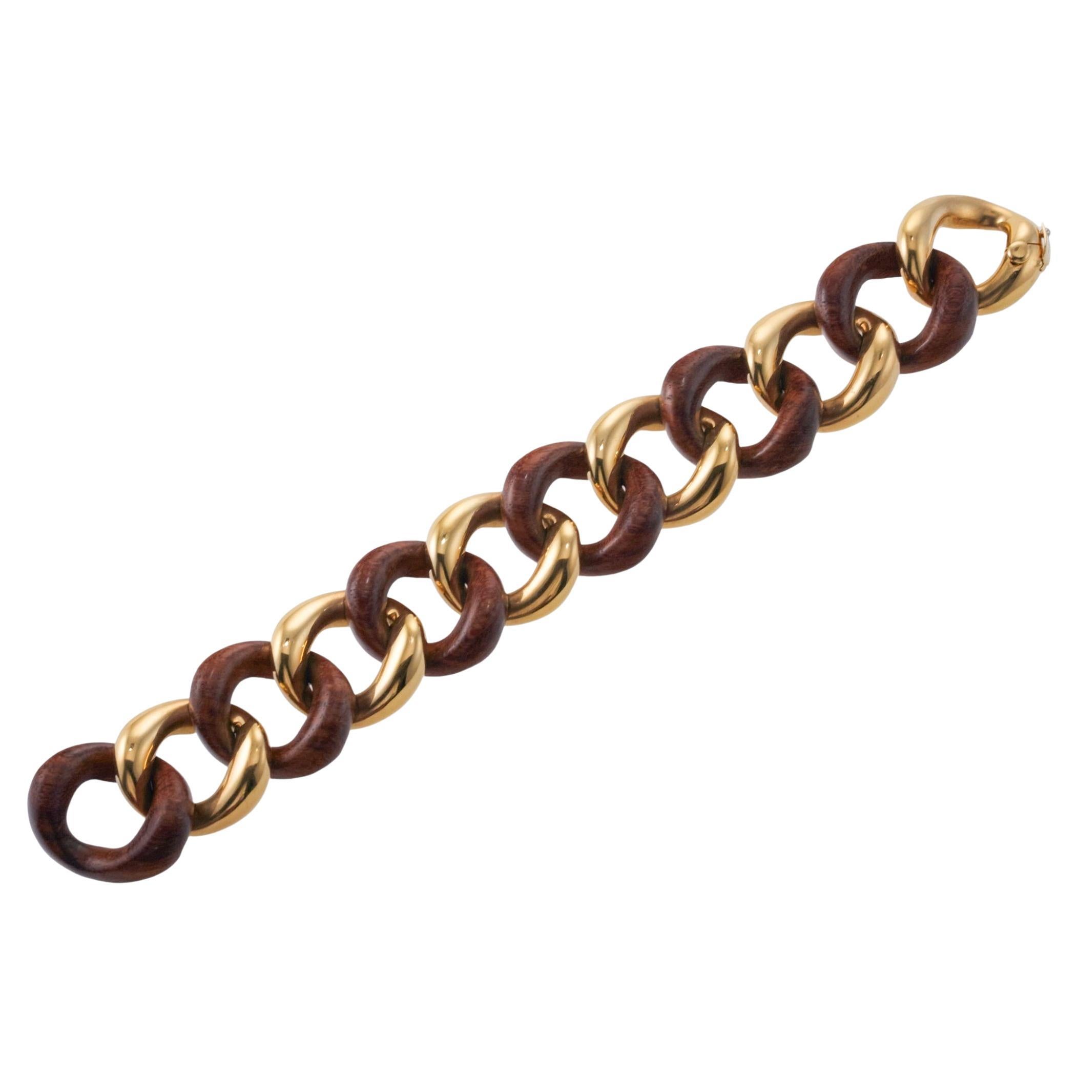 Seaman Schepps Wood Gold Link Bracelet For Sale
