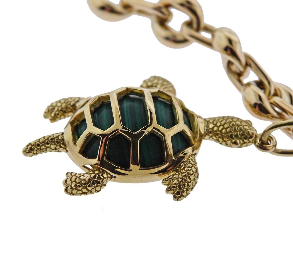 Uncut Seaman Schepps Wood Malachite Turtle Pearl Gold Link Necklace