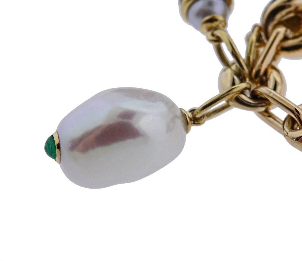 Women's or Men's Seaman Schepps Wood Malachite Turtle Pearl Gold Link Necklace