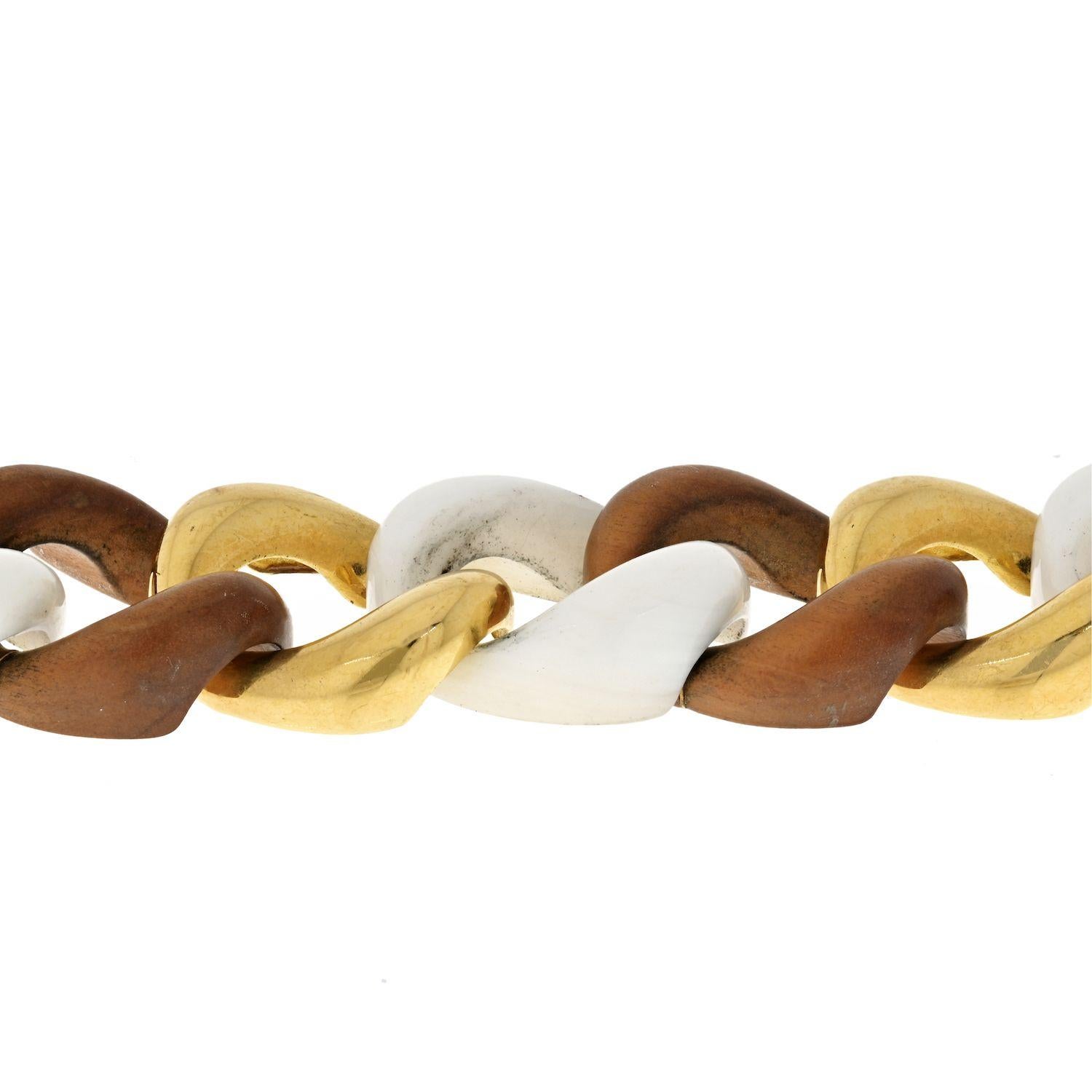 Seemann Schepps Gliederarmband aus Holz, weißer Keramik und Gold (Moderne) im Angebot