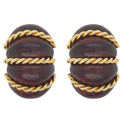 SEAMAN SCHEPPS Boucles d'oreilles crevettes en or jaune et Wood