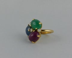 Seaman Schepps Yellow Gold, Ruby, Sapphire, Emerald and Diamond Ring
