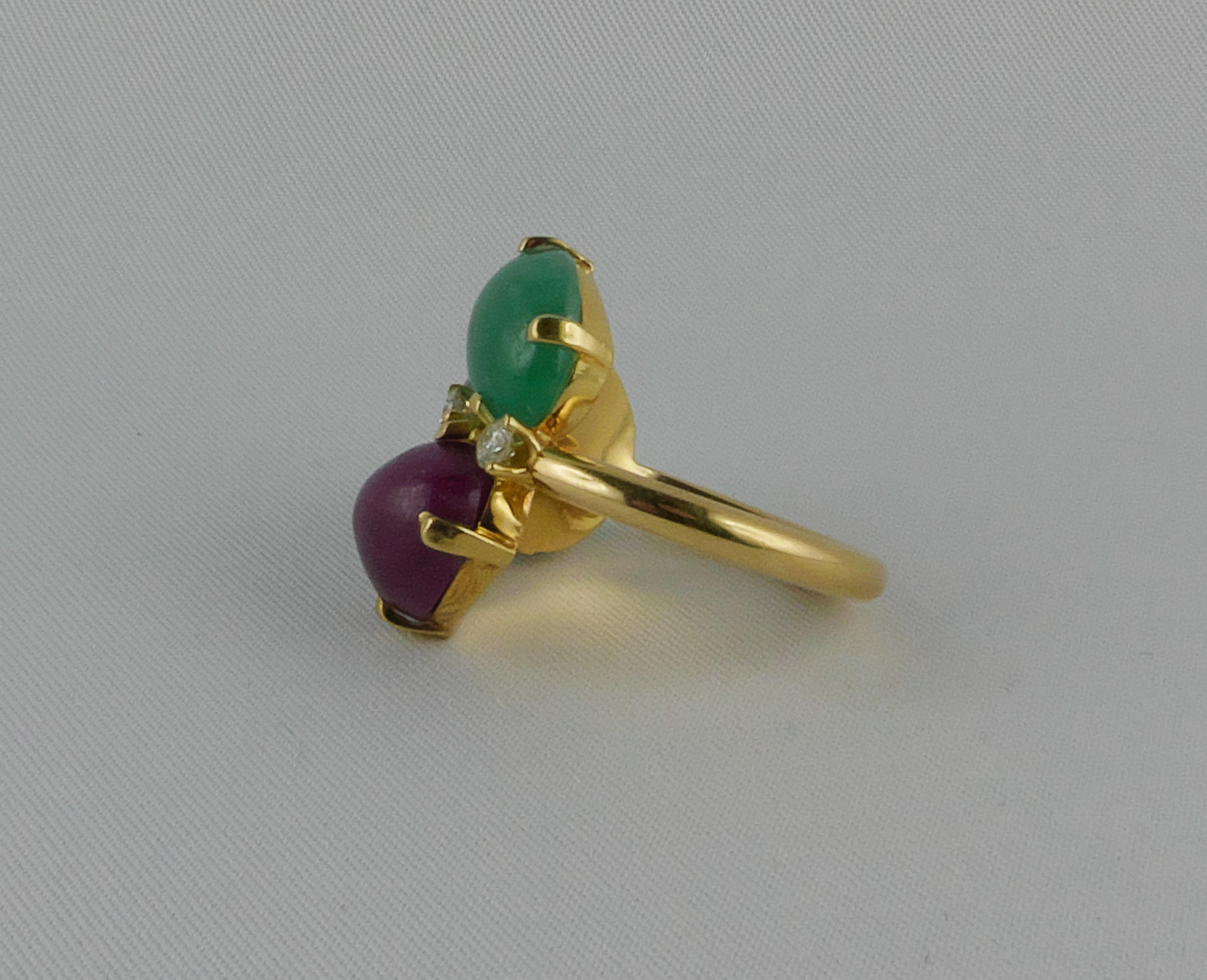 Cabochon Seaman Schepps Yellow Gold, Ruby, Sapphire, Emerald and Diamond Ring For Sale