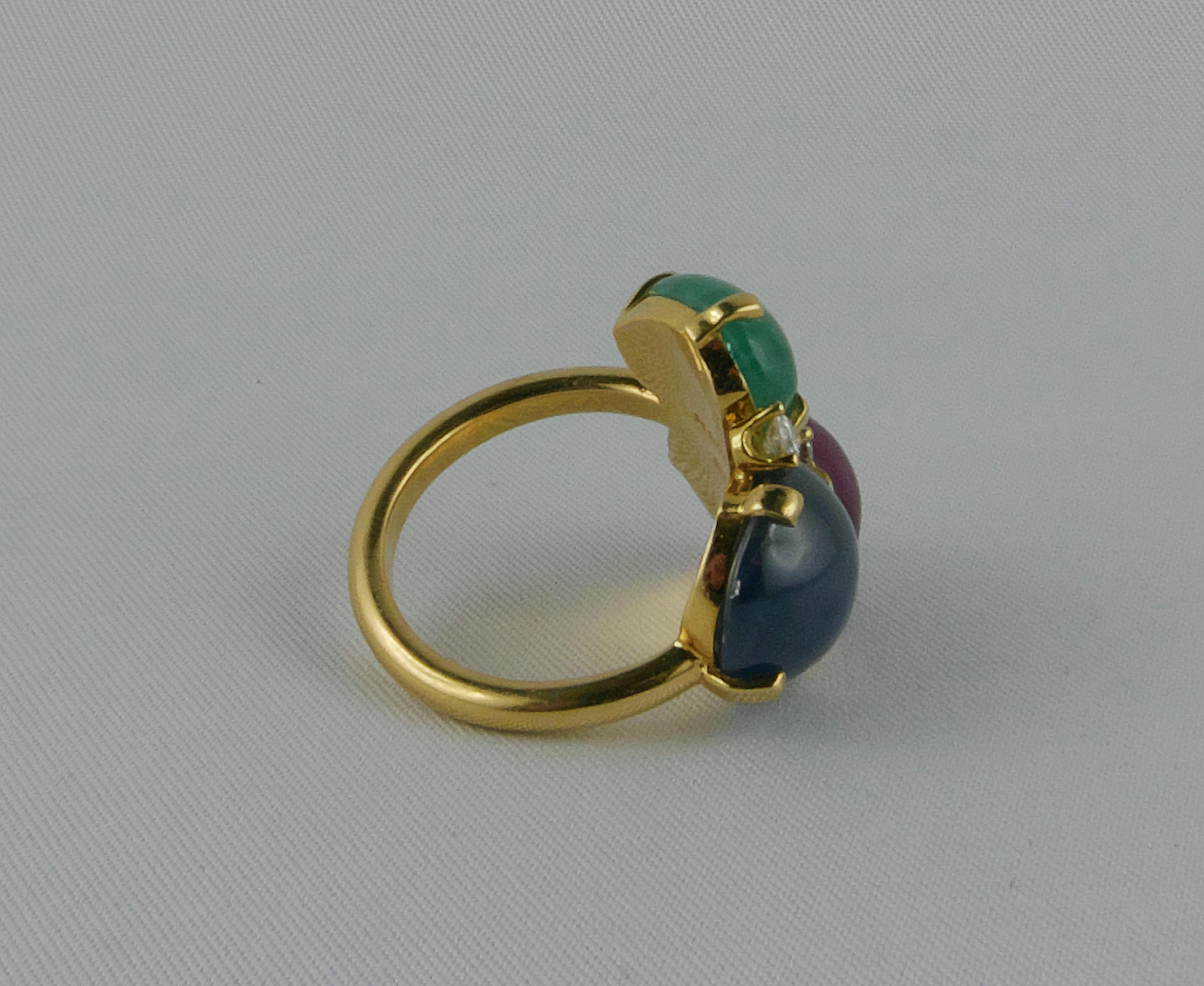 Women's Seaman Schepps Yellow Gold, Ruby, Sapphire, Emerald and Diamond Ring For Sale