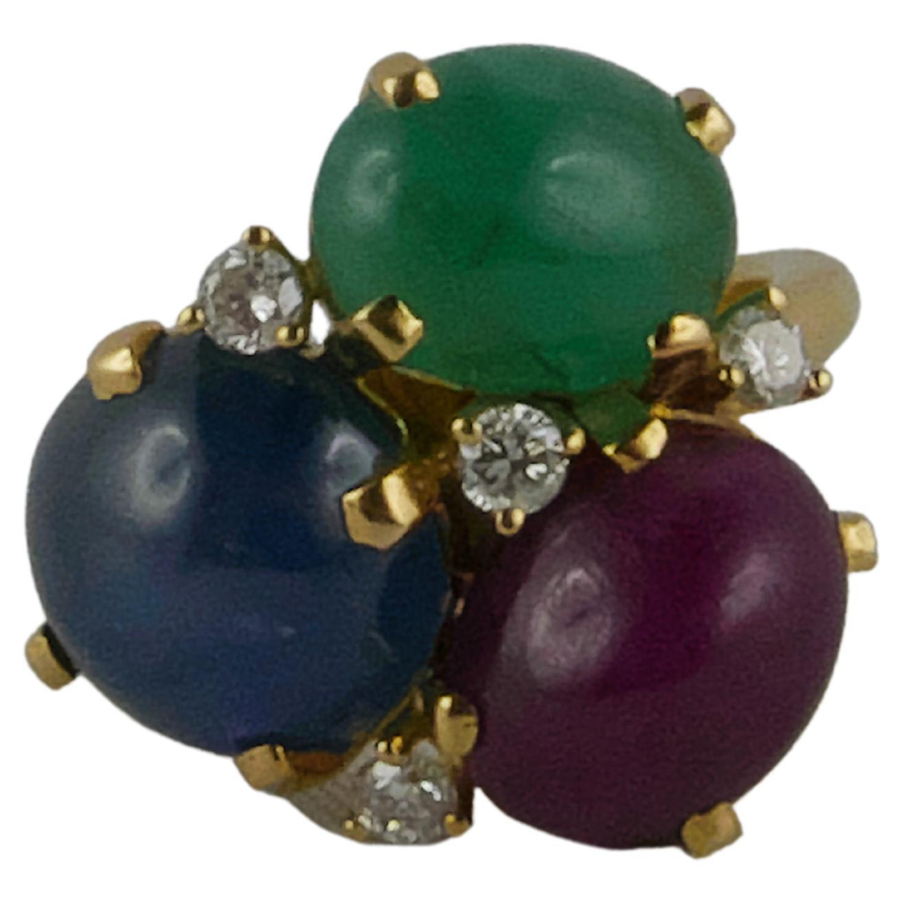 Seaman Schepps Yellow Gold, Ruby, Sapphire, Emerald and Diamond Ring
