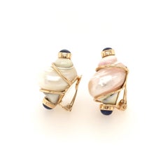 Seaman Schepps Yellow Gold, Shell and Sapphire Earrings