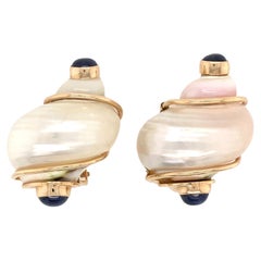 Seaman Schepps Yellow Gold, Shell and Sapphire Earrings