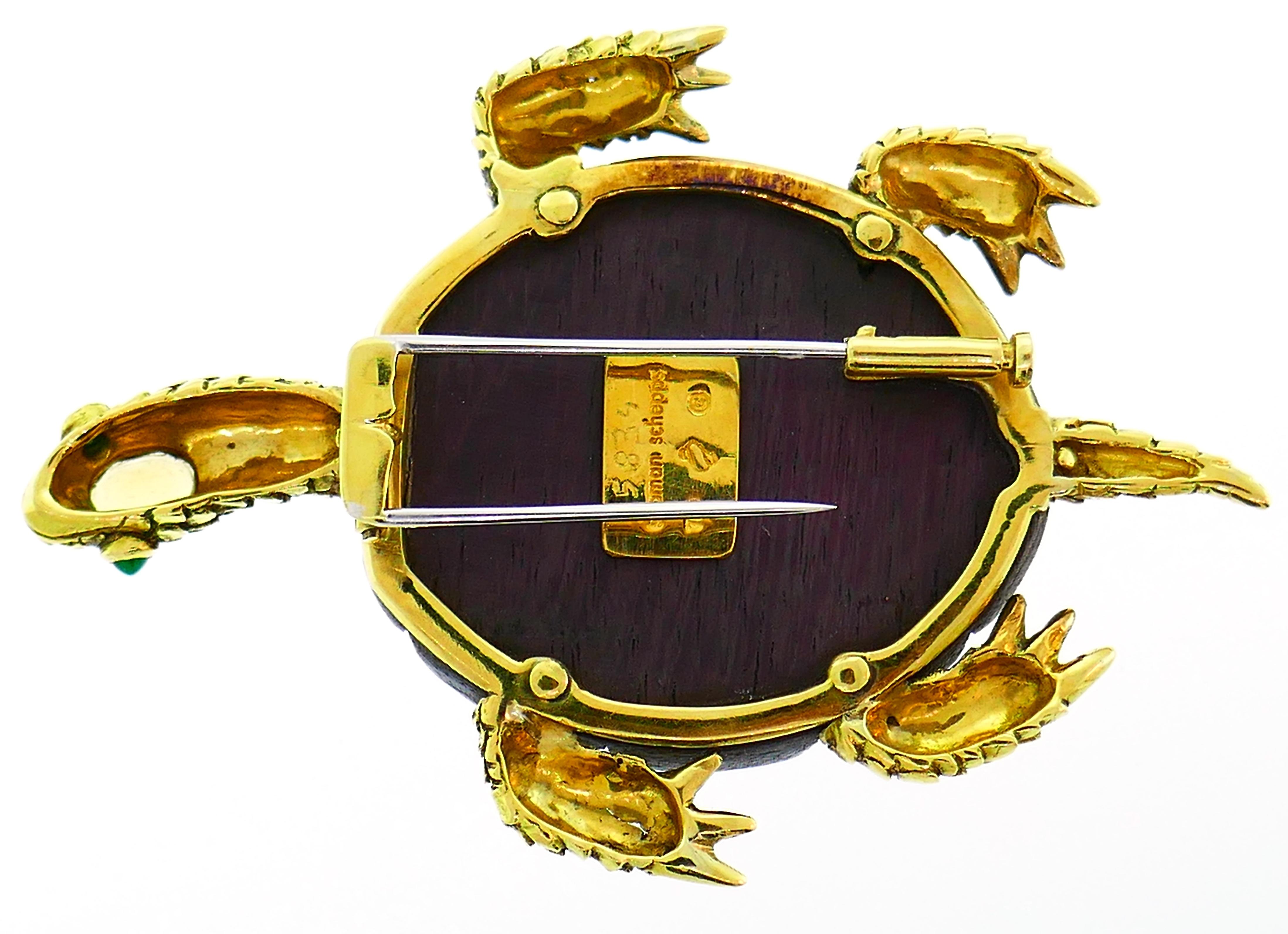Seaman Schepps Yellow Gold Turtle Clip Brooch Pin with Citrine and Wood 1