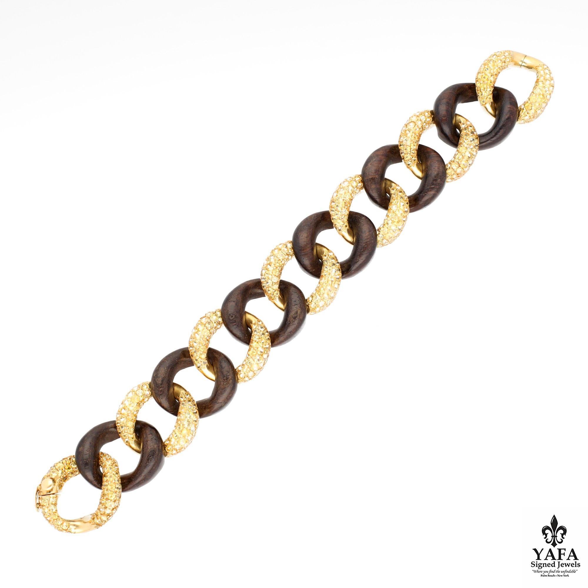 SEAMAN SCHEPPS Yellow Sapphire and Wood Link Bracelet In Excellent Condition For Sale In New York, NY