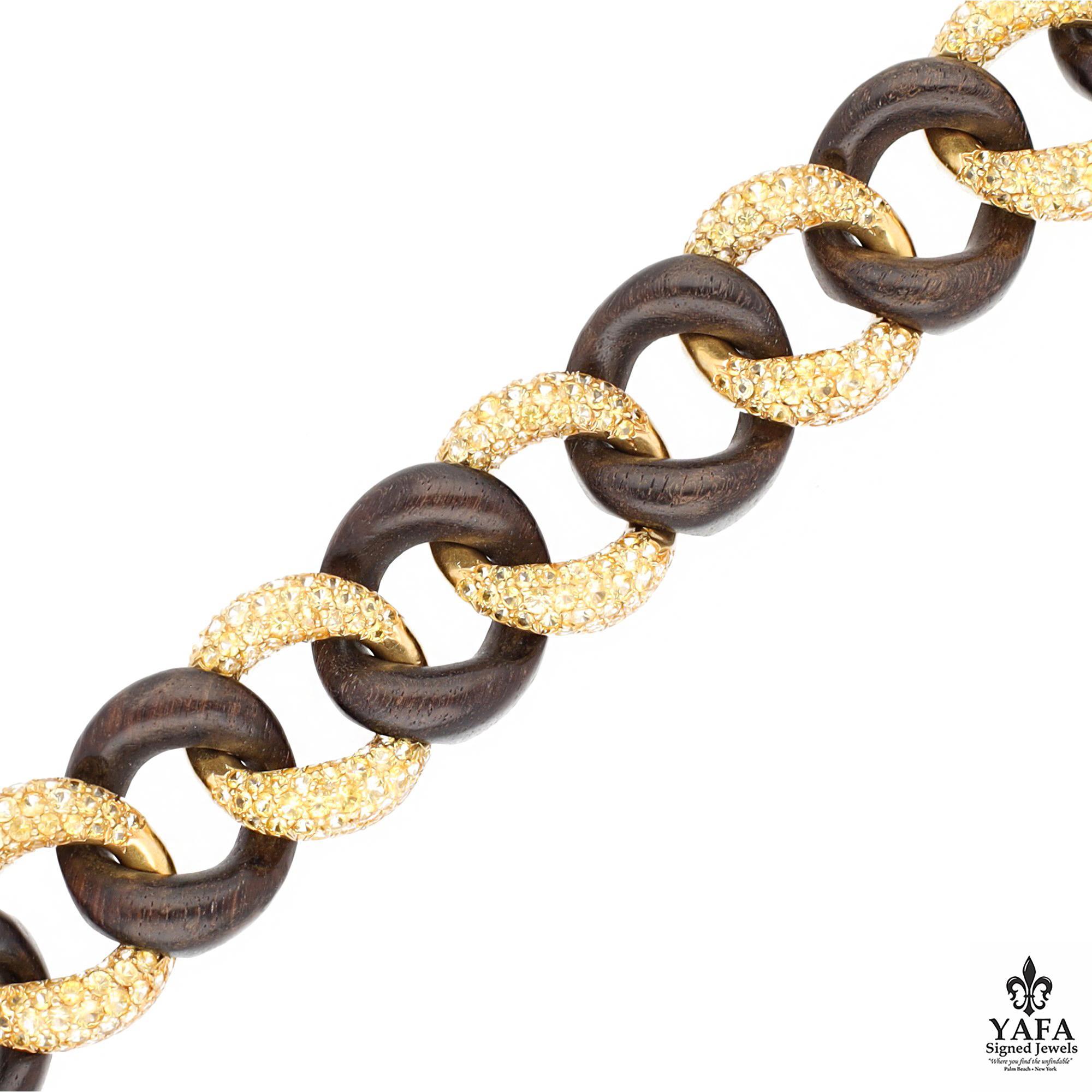 Women's or Men's SEAMAN SCHEPPS Yellow Sapphire and Wood Link Bracelet For Sale
