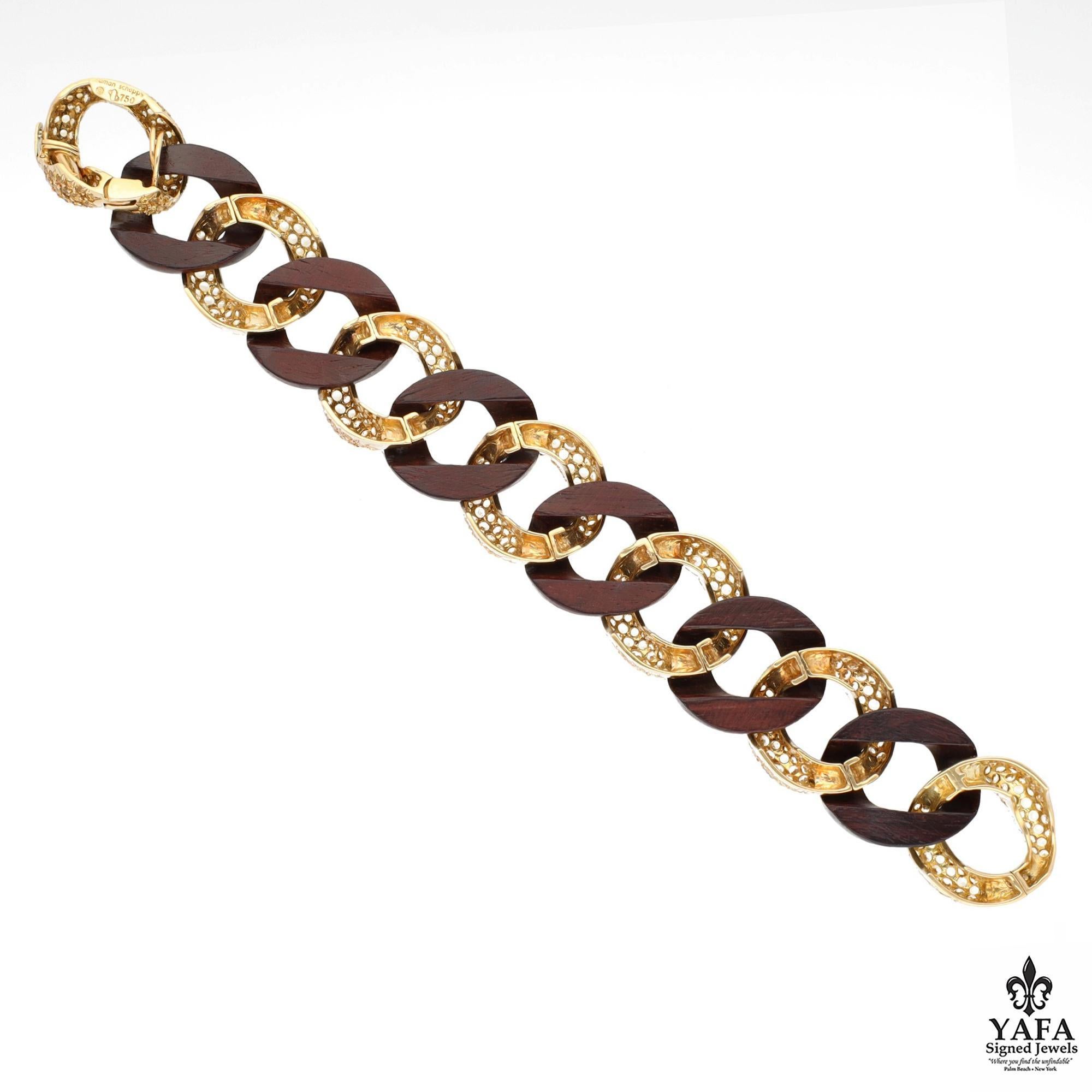 SEAMAN SCHEPPS Yellow Sapphire and Wood Link Bracelet For Sale 1