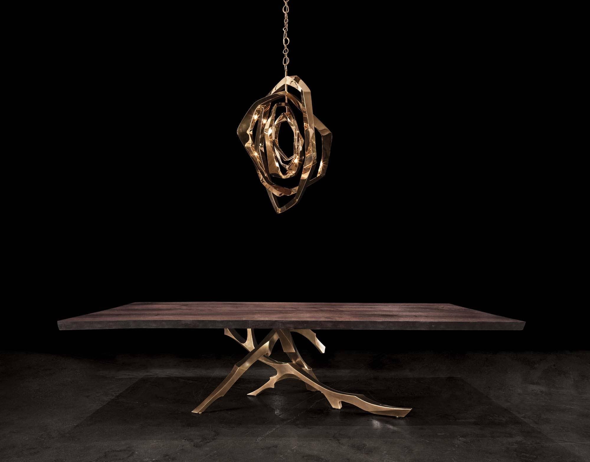 The Grolier dining table by Barlas Baylar is a bespoke piece inspired by nature’s organic branches and designed by Barlas Baylar with an architectural approach. This table is a Hudson classic design. The hand-made, Cast Bronze base is created using