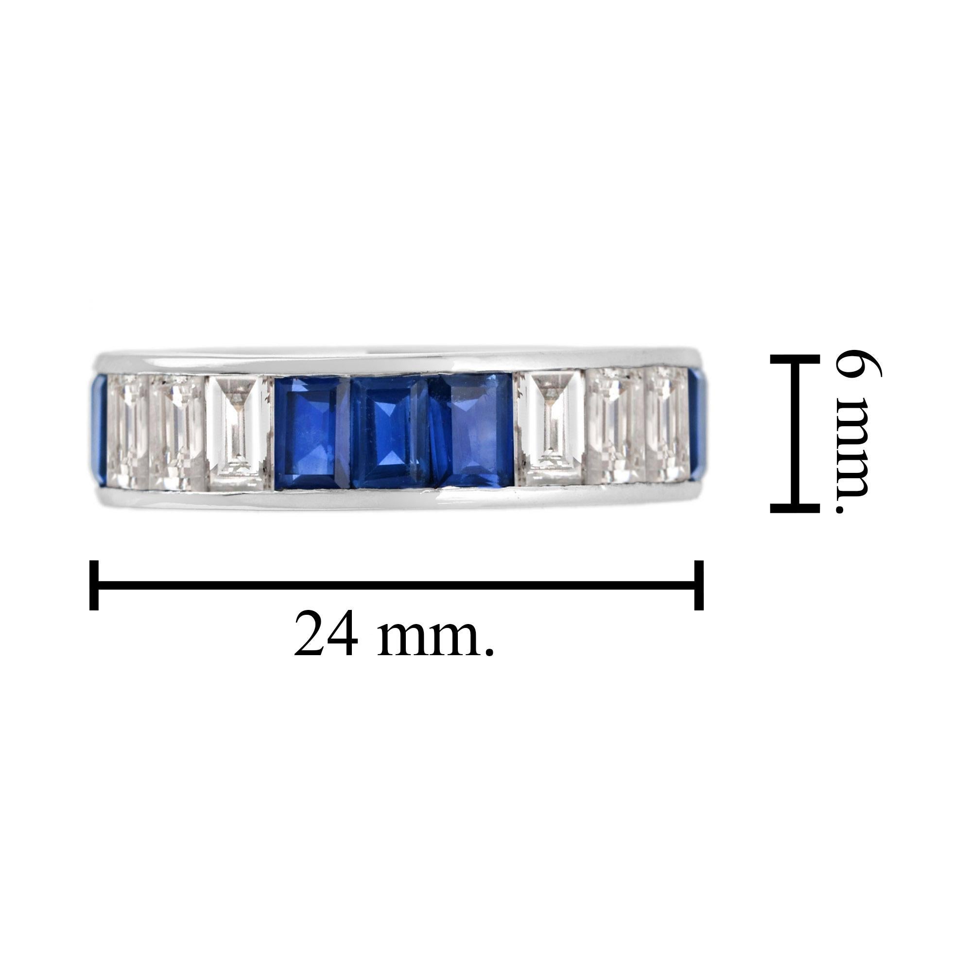 For Sale:  Seamless 3.3 Ct. Baguette Diamond and Blue Sapphire Band Ring in Platinum950 6