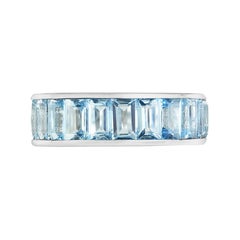 Seamless Baguette Blue Topaz Eternity Band 18K White Gold Ring