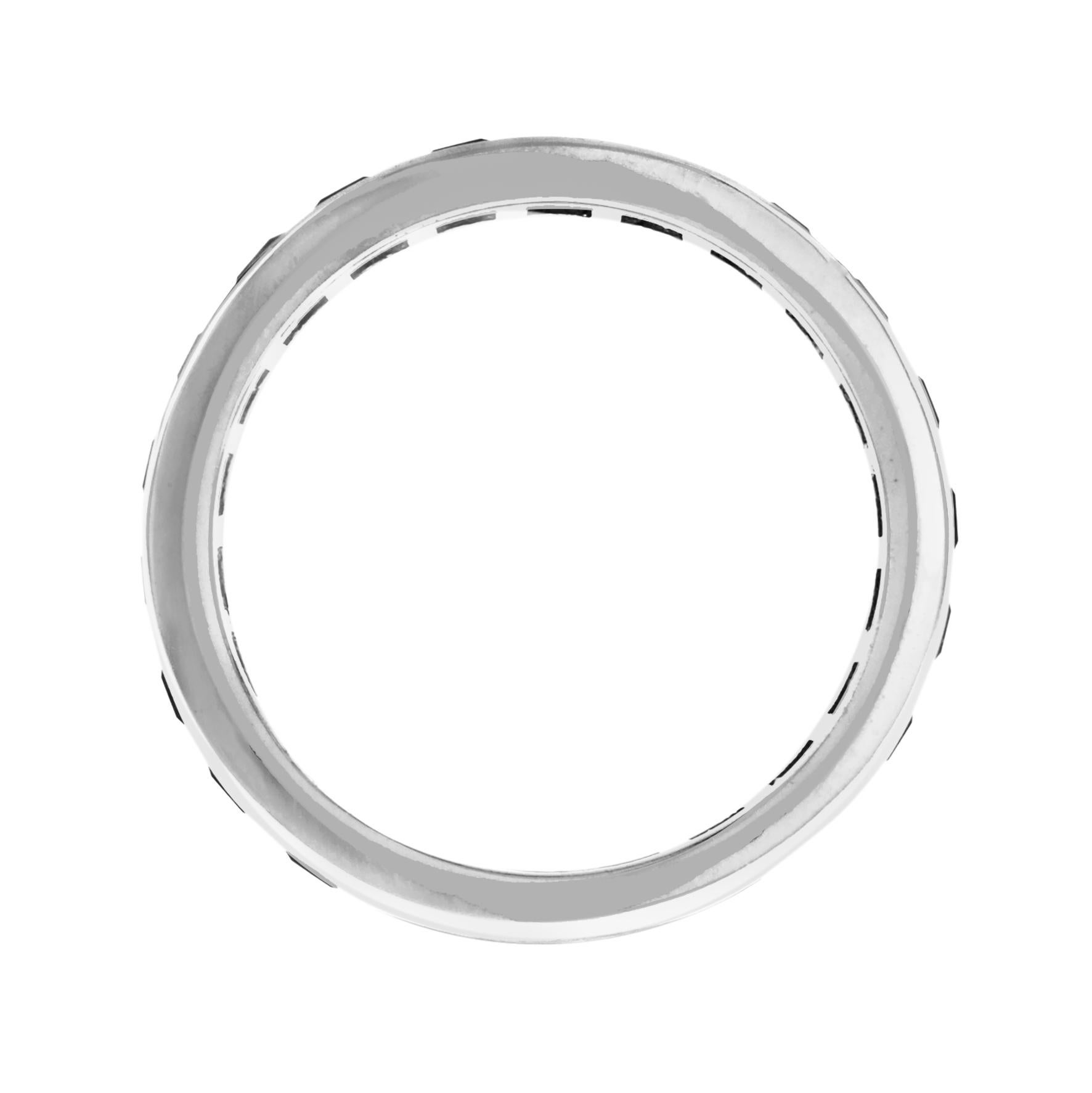 Art Deco Seamless Baguette Blue Topaz Eternity Band 18K White Gold Ring For Sale