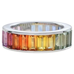 Seamless Baguette Rainbow Sapphire Eternity Ring in 14K White Gold
