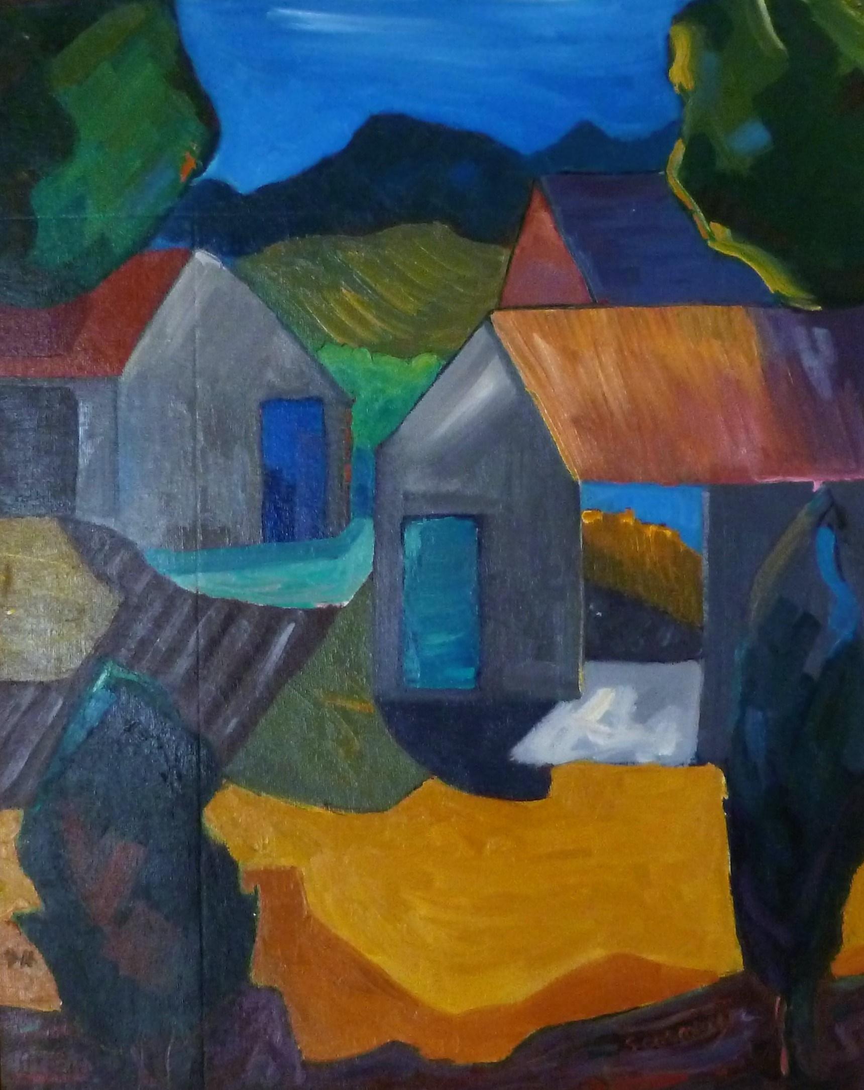 Abstract Painting di Seamus Corcoran - Aia al chiaro di luna, Pittura, Olio su tela