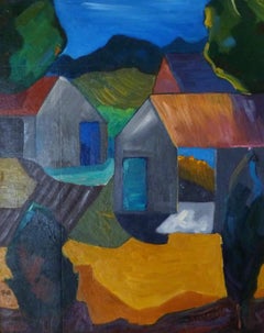 Farmyard In Moonlight, Painting, Oil on Canvas