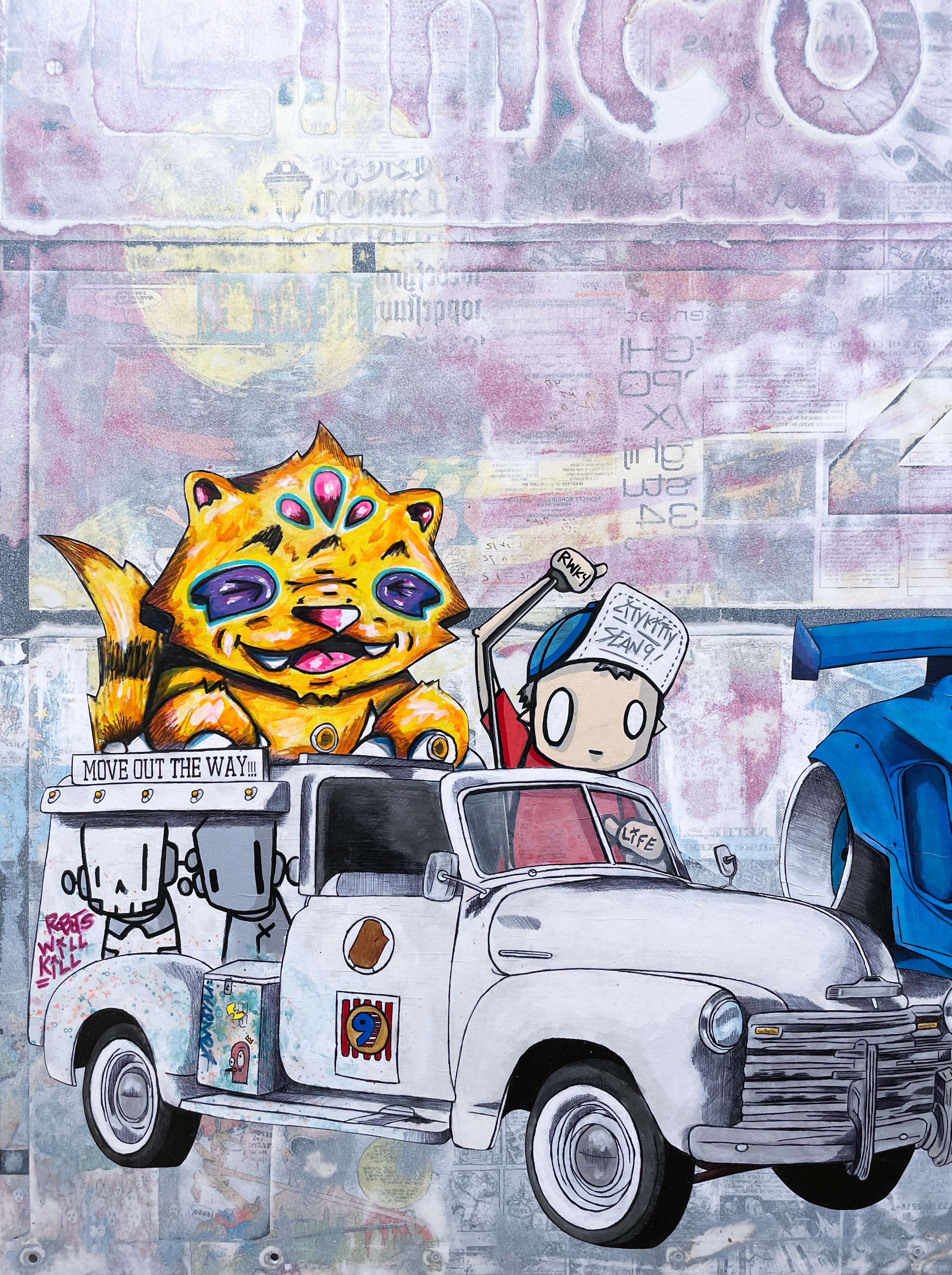 2 Fast 2 Furious, 2023, graffiti, urban, street art, mixed media on street sign 2