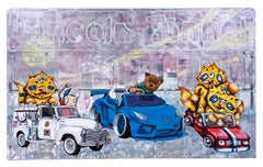 2 Fast 2 Furious, 2023, Graffiti, urban, Straßenkunst, Mischtechnik auf Straßenschild