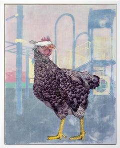 "Pollo cieco" Illustrazione a penna e inchiostro di un pollo con benda di Sean 9 Lugo