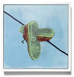 "Me Myself And I" Cityscape Still Life of Shoes Hanging on Electric Wire