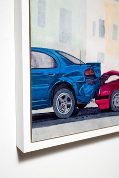 "Pinball Wizard (dittico)" Illustrazione a inchiostro e acrilico di un ammasso di auto d'epoca